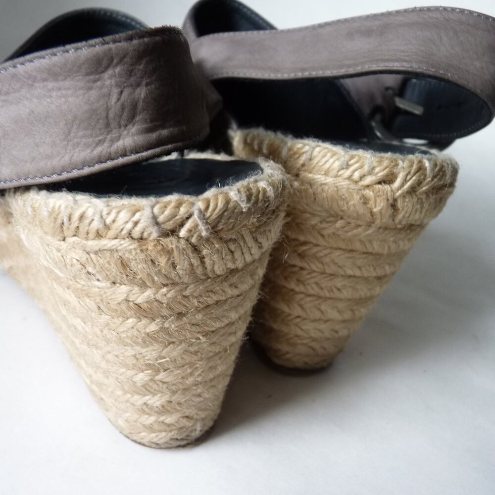 CELINE GRAY LEATHER ESPADRILLE WEDGE SANDALS SHOES 37 - Picture 5 of 6